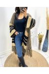 PONCHO "COUP DE COEUR" FRANGES AH591 CAMEL/NOIR