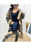 FRINGED PONCHO AH591 CAMEL/BLACK