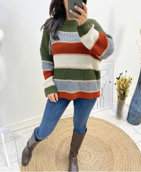 PULLOVER MULTICOLORE LUREX AH634 KAKI