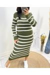 STRIPED SWEATER + SKIRT SET AH666 KAKI