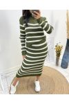 STRIPED SWEATER + SKIRT SET AH666 KAKI