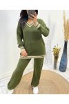 ENSEMBLE LUREX COL V PULLOVER + PANTALON AH684 VERT