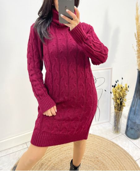 PULL ROBE TORSADE COL ROULE AH699 BORDEAUX