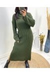 TURTLENECK KNIT DRESS SLIT GREEN AW742