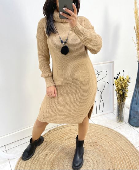 PULLOVER COL ROULE + COLLIER AH718 CAMEL