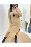 TURTLENECK SWEATER + NECKLACE AH718 CAMEL