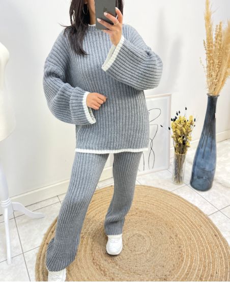 ENSEMBLE PULLOVER + PANTALON AH776 GRIS