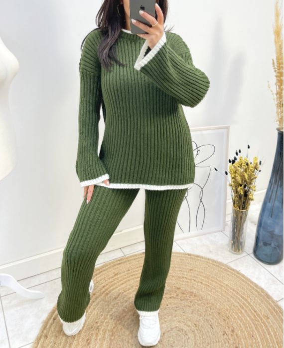 KOMPLET SWETER + SPODNIE AH776 KHAKI