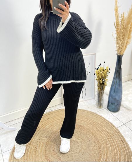 ENSEMBLE PULLOVER + PANTALON AH776 NOIR