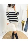 STRIPED TURTLENECK DRESS AW752 BEIGE