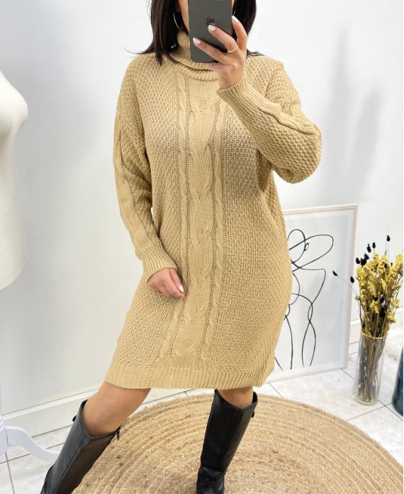 PULL ROBE COL ROULE TORSADE AH750 CAMEL