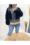 PACK 3 FAUX FUR AND FAUX LEATHER PERFECTO COATS S-M-L AH701 BLACK