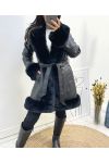 PACK 3 FAUX LEATHER COATS FAUX FUR COLLAR S-M-L AH710 BLACK