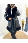 PACK 3 FAUX LEATHER COATS FAUX FUR COLLAR S-M-L AH710 BLACK