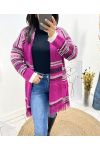 STRICKJACKE MIT ETHNO-FRANSENPRINT AH764 PLUM