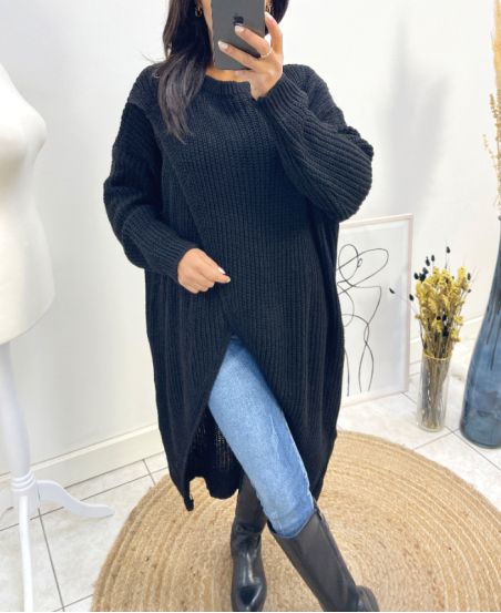 PULLOVER LONG DRAPE AH763 NOIR