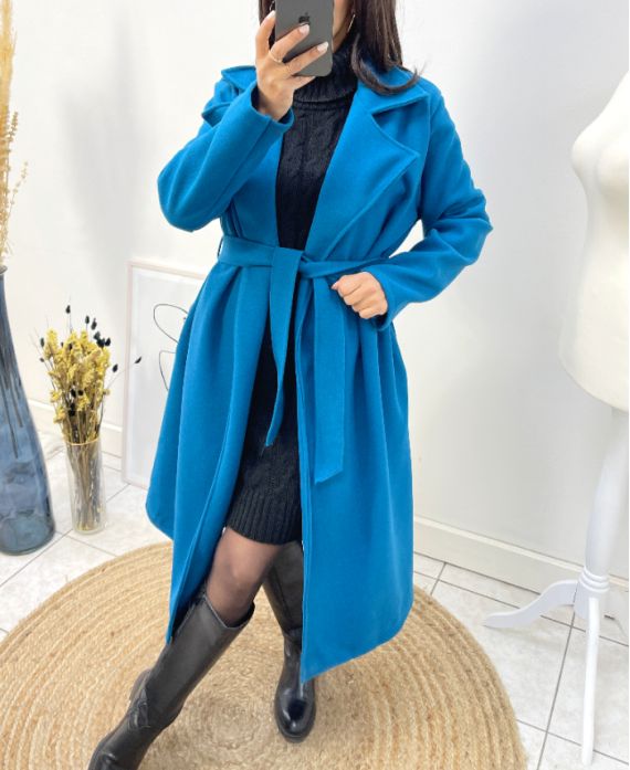 MANTEAU LONG 2 POCHES AH800 BLEU PETROLE