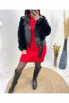 FAUX FUR AND FAUX LEATHER PERFECTO COAT AH701 BLACK