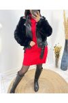 FAUX FUR AND FAUX LEATHER PERFECTO COAT AH701 BLACK