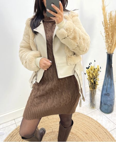 RULL ROBE COL ROULE TORSADES AH808 CHOCOLAT