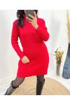 RULL ROBE COL ROULE TORSADES AH808 ROUGE