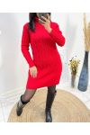 RULL ROBE COL ROULE TORSADES AH808 ROUGE