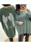 SWEATER THIN BACK WINGS RHINESTONE 2102 MILITARY GREEN