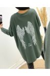 SWEATER THIN BACK WINGS RHINESTONE 2102 MILITARY GREEN