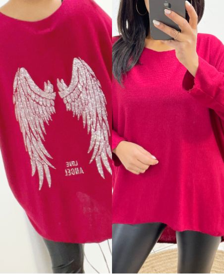 SWEATER THIN BACK WINGS RHINESTONE 2102 RED