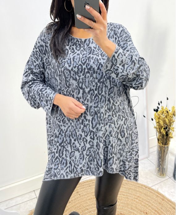 LEOPARD 2105 MAGLIONE SOTTILE STAMPATO GRIGIO CHIARO