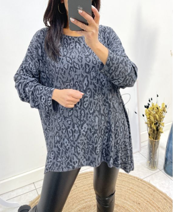 PULL FIN IMPRIME LEOPARD 2205 GRIS FONCE