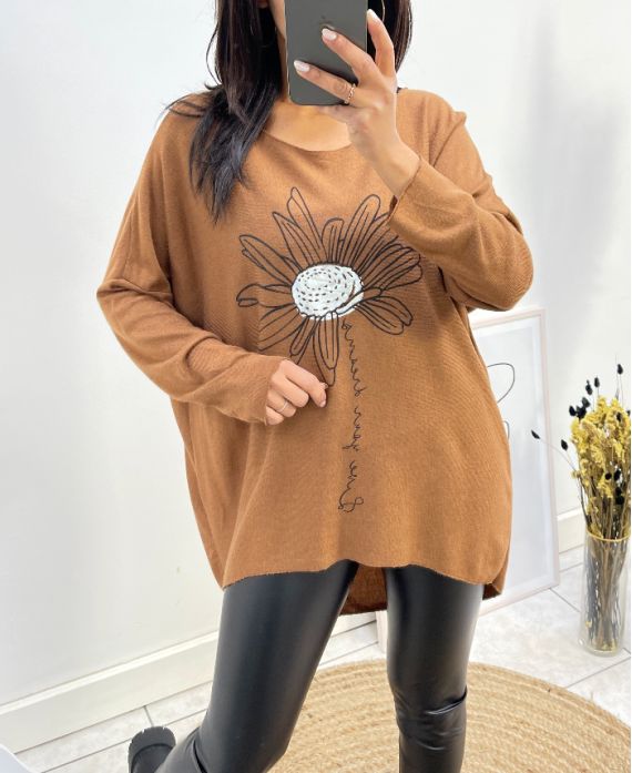 BLUZA ZE WZOREM FLOWER 2100 CAMEL FINE