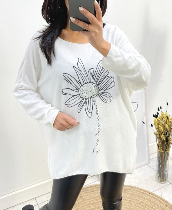 MAGLIONE FIORE FINE 2100 BIANCO