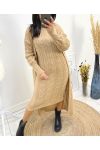 ENSEMBLE ROBE + GILET LONG TORSADES AH795 CAMEL