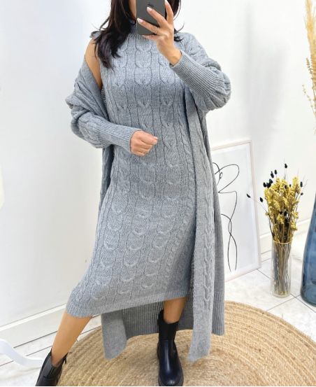 KLEID + LANGE ZOPFWESTE SET AH795 GRAU