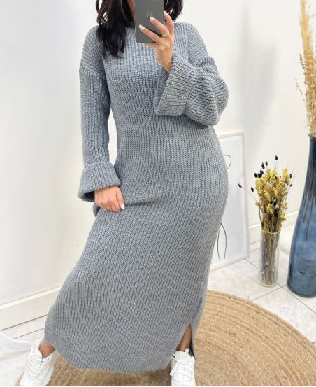 ABITO MAXI MANICHE ARROTOLATE AW825 GRIGIO