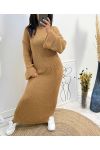 MAXI JURK MET OPGEROLDE MOUWEN AW825 CAMEL