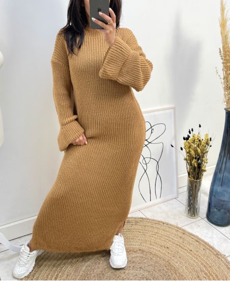 MAXI ROBE MANCHES ROULEES AH825 CAMEL