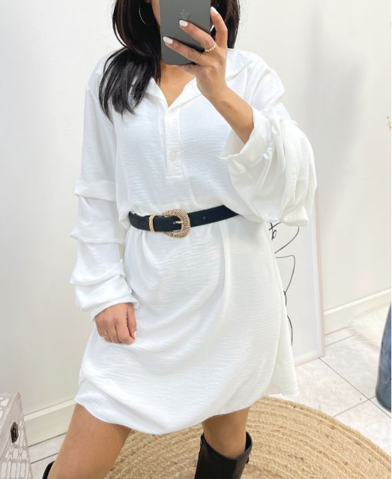 COLLECTION CURVY ROBE A MANCHES BOUFFANTES AH562 BLANC