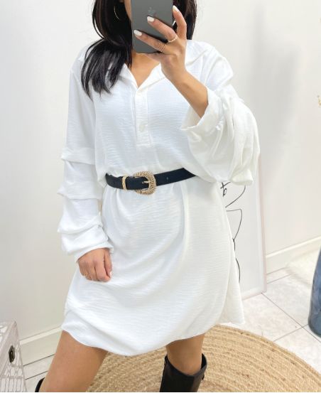 CURVY COLLECTION PUFF SLEEVE DRESS AW562 WHITE