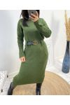 ROBE LONGUE A POCHES + CEINTURE OFFERTE AH812 VERT