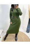 ROBE LONGUE A POCHES + CEINTURE OFFERTE AH812 VERT