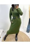 ROBE LONGUE A POCHES + CEINTURE OFFERTE AH812 VERT