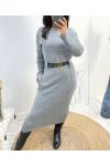 ROBE LONGUE A POCHES + CEINTURE OFFERTE AH812 GRIS
