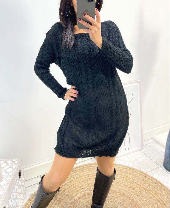 TUNIC DRESS TWISTED MESH SHA14 BLACK