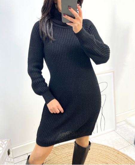 KNITTED DRESS SWEATER FH843 BLACK