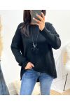 ASYMMETRICAL SWEATER + FREE NECKLACE AW868 BLACK