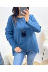 ASYMMETRICAL SWEATER + FREE NECKLACE AW868 PETROL BLUE