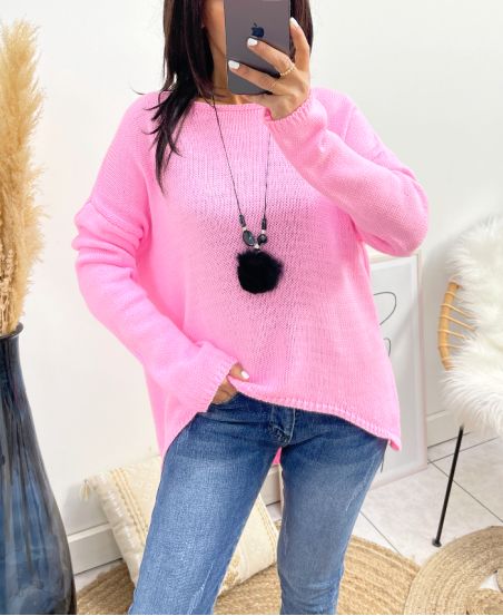 PULLOVER ASYMETRIQUE + COLLIER OFFERT AH868 ROSE