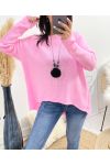 ASYMMETRICAL SWEATER + NECKLACE FREE PINK AW868